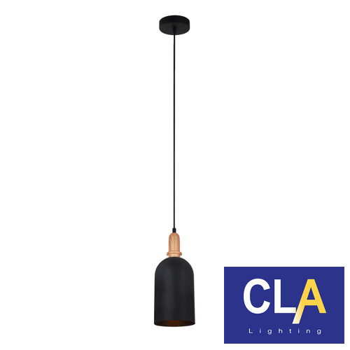 Horten Matte Black Interior Oblong Pendant Light with Wood Painted Holder for Contemporary Australian Kitchens and Dining Rooms