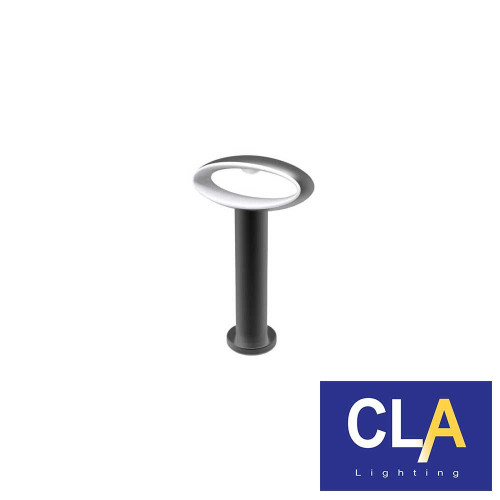 Modern matte black CLA Horus 9W LED oval bollard light with 3000K warm white illumination for Australian landscape and pathway lighting.