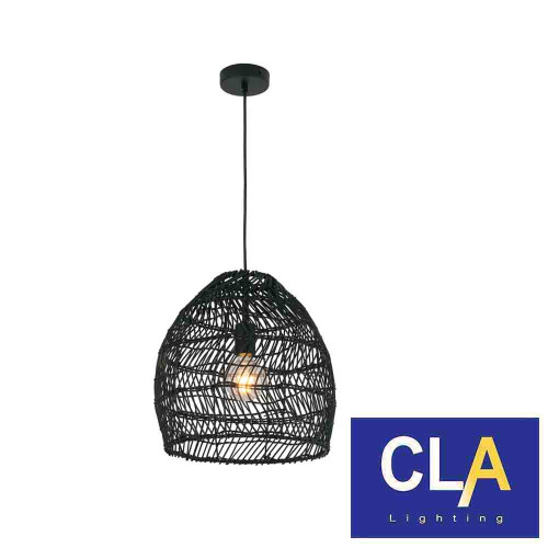 Modern CLA Lighting COUP Interior Rattan Ellipse Pendant Light in Matte Black for Australian Coastal and Bohemian Home Interiors