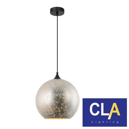 Roche Interior Wine Glass Shape Satin Chrome 300mm Pendant Light with Crackle Glass Shade for Australian Homes
