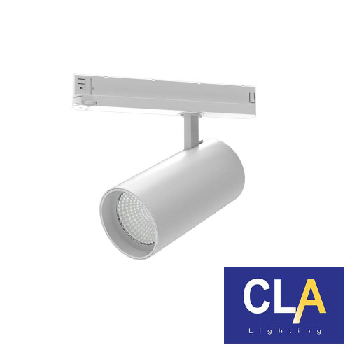 Modern white Zone 4 wire 3 circuit LED tri-CCT dimmable track light head for commercial and residential interior lighting in Australia.