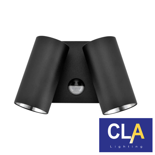 CLA SEC Matte Black Double Adjustable LED Wall Pillar Light with Motion Sensor and Tri-CCT for Outdoor Security Lighting Australia