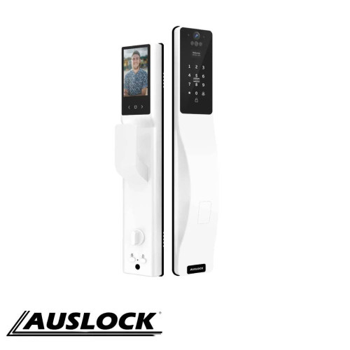 Auslock A519 White Smart Push-Pull Door Lock with Facial Recognition and Fingerprint Access, Space Alloy Edition for Australian Homes.