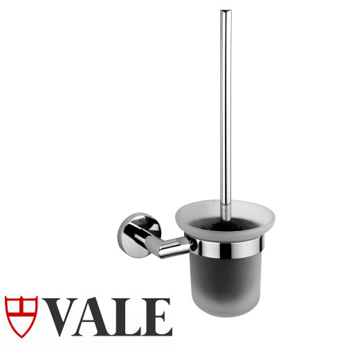 Modern Round Wall Mounted Toilet Brush Holder with Stainless Steel Handle and Frosted Glass Base in Polished Chrome Finish for Australia Bathrooms