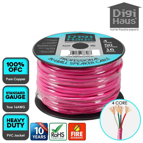 Fire-Rated 16AWG 4-Core In-Wall Speaker Cable 50m for Home Theatre Installations in Australia