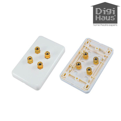 White 2 Speaker Wall Plate with Gold Plated Binding Posts for Home Theatre Systems in Australia