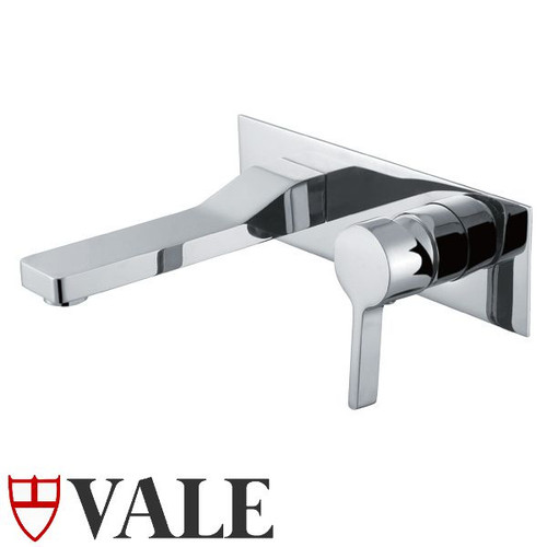 Modern chrome wall mounted single lever mixer and spout by Vale, ideal for contemporary Australian bathrooms.