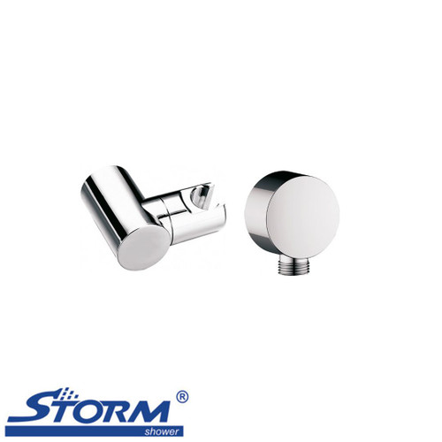 Storm Concept Chrome Hand Shower 2 Piece Mounting Kit with Wall Bracket and Round Elbow for Australian Modern Bathrooms