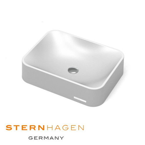 Sternhagen Seerose Sani-Quartz Above Counter Bathroom Basin in Satin White, 545mm x 415mm Rectangular Vessel Sink for Modern Australian Bathroom Renovations.