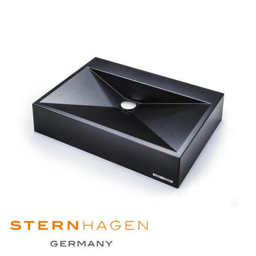 Sternhagen Golden Cut rectangular above-counter Sani-Quartz bathroom basin in silk matte black finish for modern Australian homes.