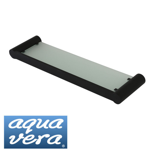 AQUA VERA Pearl Matte Black Glass Shelf with Stainless Steel Frame for Modern Australian Bathrooms