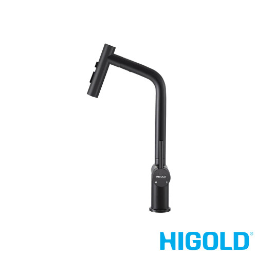 Higold BN1.0 tri-functional pull-out kitchen mixer tap in electrophoresis black finish for modern Australian kitchen renovations.
