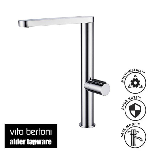 Vito Bertoni SOL2 Slim Chrome and Matte Black L-Shaped Kitchen Mixer Tap - Designer Sink Faucet Australia