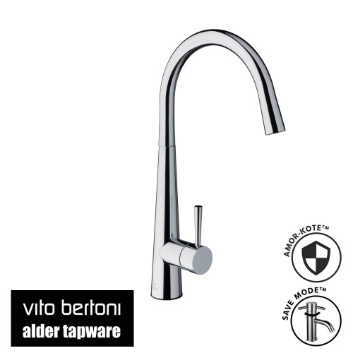 Vito Bertoni Nuova Calare Chrome Gooseneck Kitchen Mixer Tap, Australian Designed Kitchen Sink Tapware