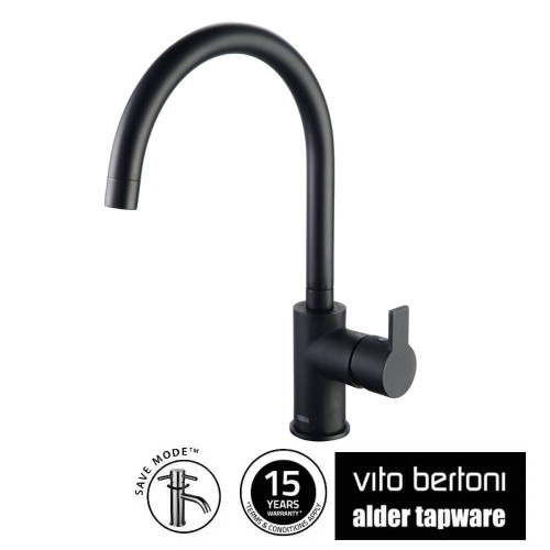Vito Bertoni SAMM Matte Black Gooseneck Sink Mixer, Australian Designed Solid Brass Kitchen Tapware