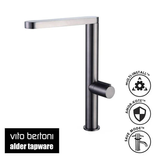 Vito Bertoni SOL2 Slim Kitchen Mixer Tap in Graphite, L-Shaped Neck Design, Modern Sink Tapware for Australian Homes