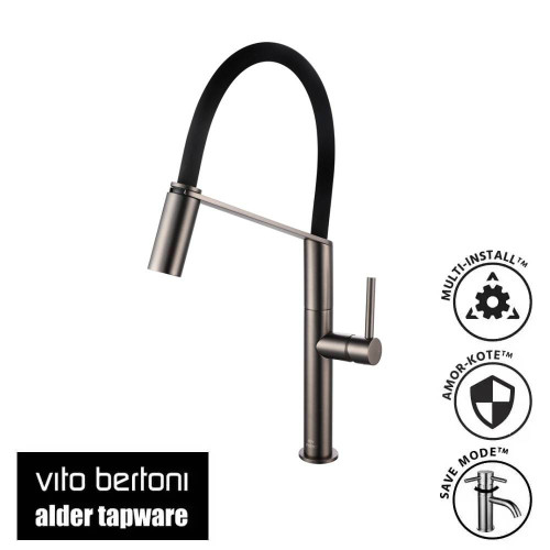 Vito Bertoni Cori Pull Down Kitchen Mixer Tap Graphite with Black Silicone Hose Lead Free ALDER-85954-2282 Australia