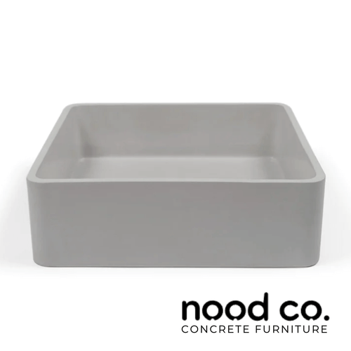 Nood Co Vesl Sky Grey Square Concrete Surface Mount Bathroom Basin, Handcrafted in Australia.