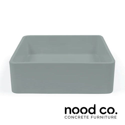Nood Co Vesl Rowboat square surface mount concrete bathroom basin on a modern vanity, Australia.
