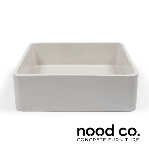 Ivory Vesl Square Concrete Basin by Nood Co, surface mounted bathroom sink handmade in Australia.