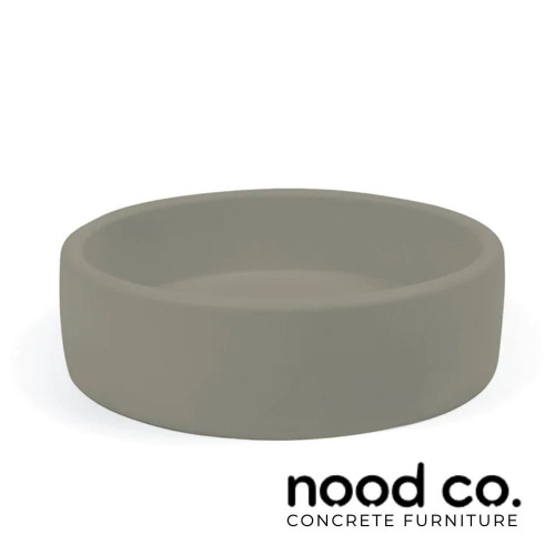Nood Co. Olive Round Concrete Basin, surface mounted bathroom sink, Australian designer concrete washbasin.