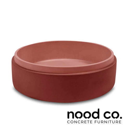 Modern Musk pink round concrete bathroom basin by Nood Co, surface mounted design for stylish Australian home renovations.