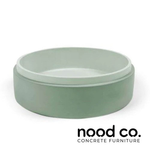 Two-tone Mint Stepp Circle concrete surface mount bathroom basin by Nood Co, designed and handcrafted in Australia.