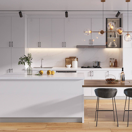 Modern Glossy White Flat Pack Kitchen Cabinet Doors and Drawer Fronts - Durable 18mm Moisture Resistant MDF RTA Cabinetry for Australian DIY Home Renovations.