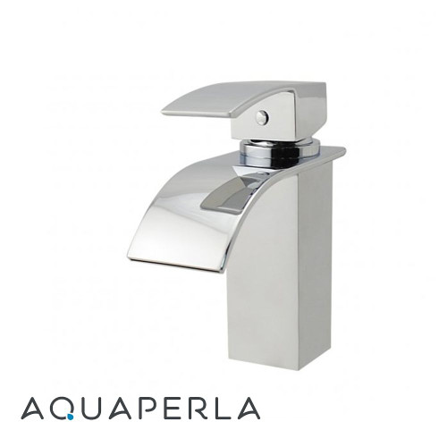 Aquaperla Cascade Chrome Waterfall Basin Mixer Square Short tap for modern bathrooms in Australia.