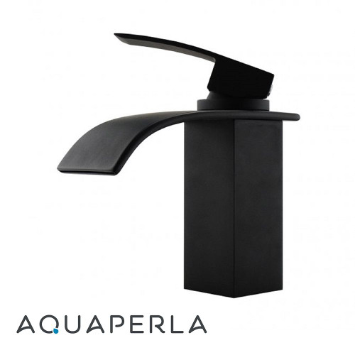 Modern Aquaperla Cascade Matte Black Waterfall Basin Mixer Tap for Contemporary Australian Bathrooms.