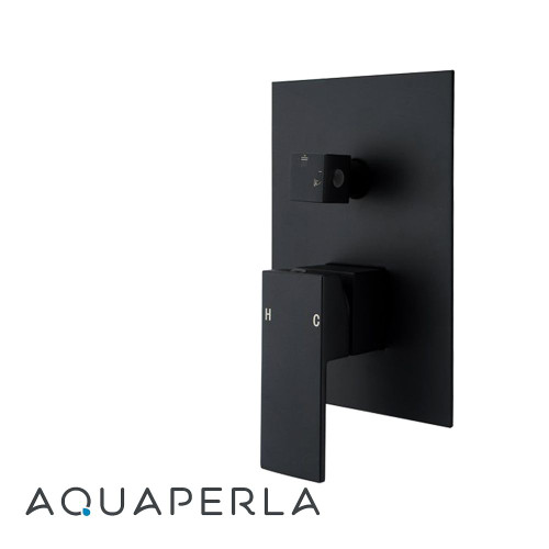 Aquaperla Blaze Matte Black Square Shower Bath Mixer with Diverter for Australian Bathrooms