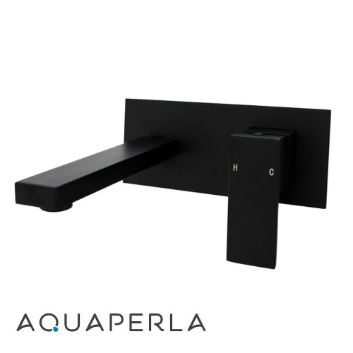 Aquaperla Blaze Matte Black Wall Mounted Bathtub and Basin Mixer with Spout - Modern Bathroom Tapware Australia