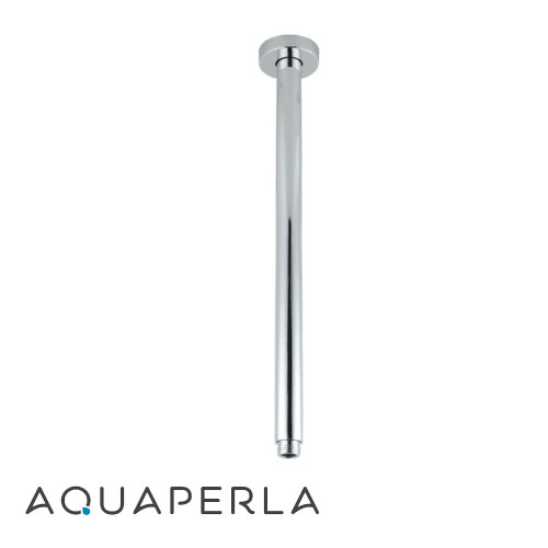 Modern round 400mm ceiling mounted shower arm in polished chrome finish for luxury Australian bathrooms.
