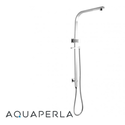 Aquaperla Blaze Square Polished Chrome Short Shower Rail with Top Water Inlet for Modern Australian Bathrooms