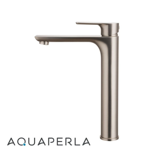 Aquaperla VOG Brushed Nickel Tall Basin Mixer, Modern Soft-Square High Rise Bathroom Tapware Australia