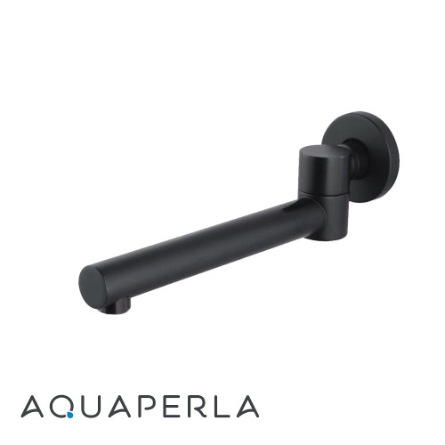Aquaperla Echo Round Matte Black Bathtub and Basin Swivel Wall Spout, Modern Brass Bathroom Tapware Australia