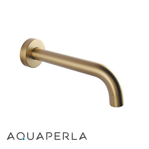 Aquaperla Lucid Pin Round Brushed Yellow Gold Wall Mounted Spout for modern bathroom renovations in Australia.
