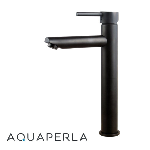 Modern Aquaperla Echo Round Matte Black Tall Basin Mixer for contemporary Australian bathrooms.