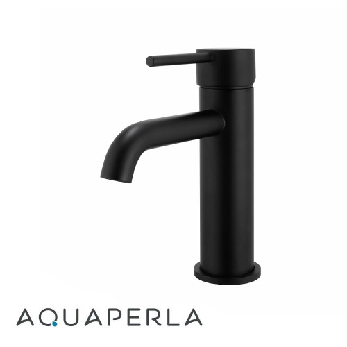 Aquaperla Lucid Pin Round Matte Black Wall Mixer with Spout, Modern Bathroom Tapware Australia
