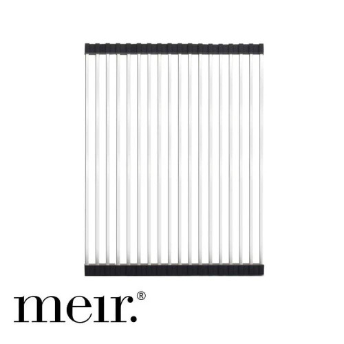 Meir Lavello Stainless Steel Rolling Mat Protector in Polished Chrome finish, high-quality rollable kitchen sink drainer tray for Australian homes.