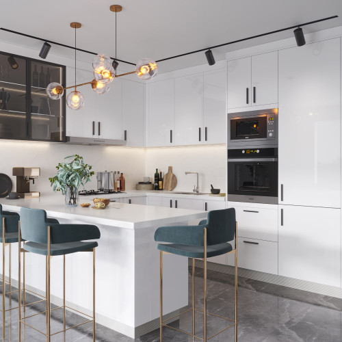 Flat Pack Kitchen 2-Drawer Cabinet Door in Glossy White, 900mm Wide, Modern 18mm Thick Slab Profile, Renovator Store Australia.