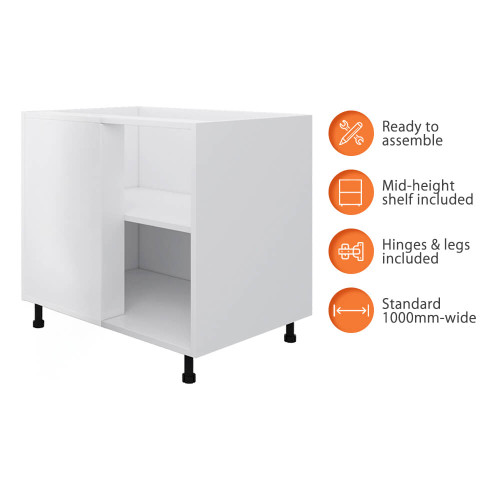 Flat Pack Kitchen Blind Corner Base Cabinet - 1000mm - 16mm Thick - Right Door Installation