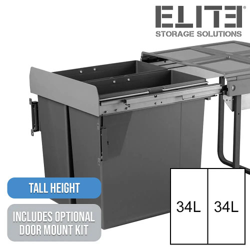 Elite tall height 68 Litre twin pull-out kitchen waste bin for 600mm cabinet in Australia