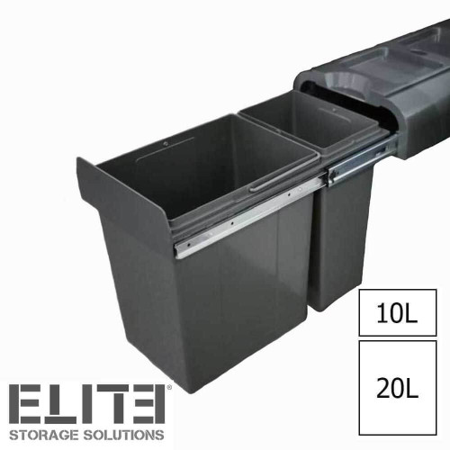 Elite Cacher 30L twin slide-out slim concealed kitchen waste bin with soft close, left side mounted for 300mm cabinet in Australia