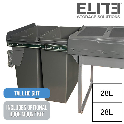 Elite Domestique PLUS 56L twin slide-out concealed waste bin with optional door mount for 400mm Australian kitchen cabinets
