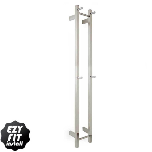 Aguzzo chrome double bar vertical heated towel rail for modern Australian bathrooms