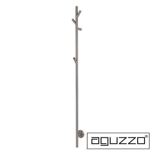 Aguzzo EZY FIT Brushed Nickel Single Vertical Flat Tube Heated Towel Rail with 2 Hooks for Australian Bathrooms