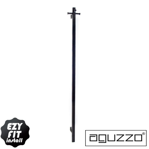Aguzzo Matte Black Vertical Single Square Bar Heated Towel Rail, Modern Australian Bathroom Accessory