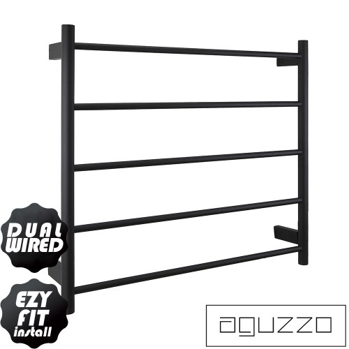 Aguzzo 750mm Matte Black Round Bar Heated Towel Rail, Dual Wired Bathroom Accessory, Australia