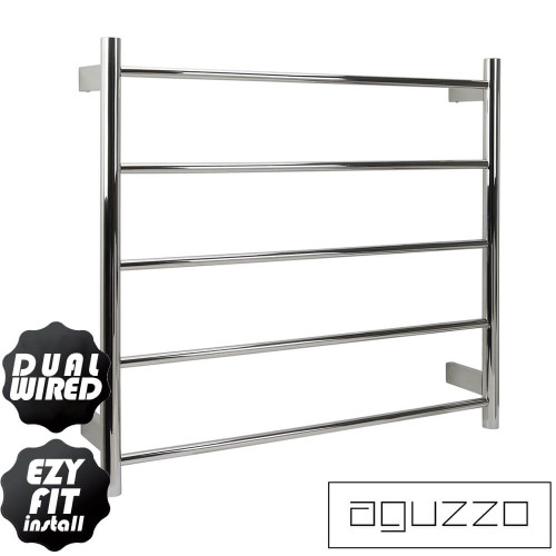 Aguzzo EZY FIT Polished Stainless Steel Round Tube Heated Towel Rail for Australian Bathrooms - 750mm x 700mm Dual Wired Towel Warmer Rack
